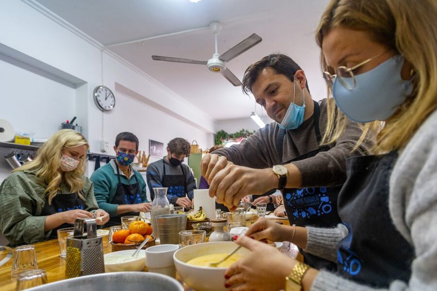 Athens: Food Market Visit and Cooking Class with Wine - Eating the meal with Greek wine