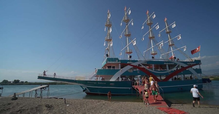 City of Side: Boat Tour on the Manavgat River w/ Bazaar Trip - Boarding a three-floor river boat