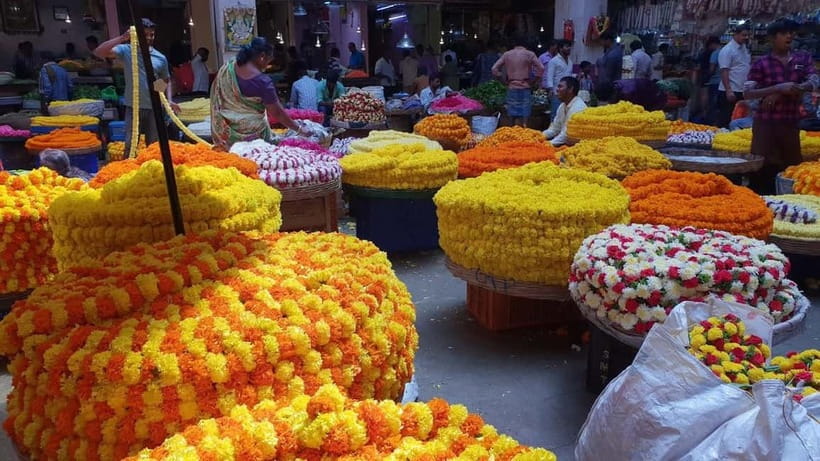 Experience Bangalore - Evening City Walk Tour & Market Visit - KR Market, where flowers fill the evening