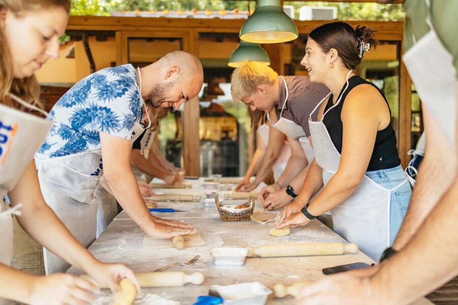 Florence: Cooking Class at a Tuscan Farm & Local Market Tour - Sitting down to the three-course lunch