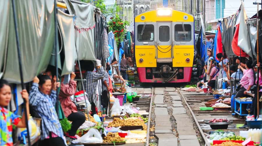 From BANGKOK: Railway Market and Amphawa Floating market - Maeklong Railway Market and the famous train passage