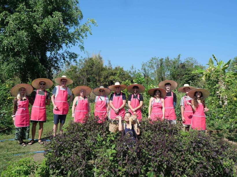 Full Day Thai Cooking Class in Organic Farm and Market - Eating your own work in the kitchen garden