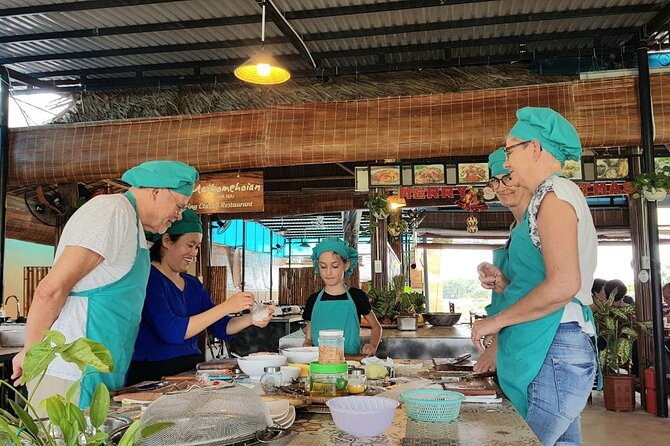 Hoi An Cooking Class With Market Tour and Bamboo Basket Boat Ride - Bay Mau Coconut Village by round bamboo boat