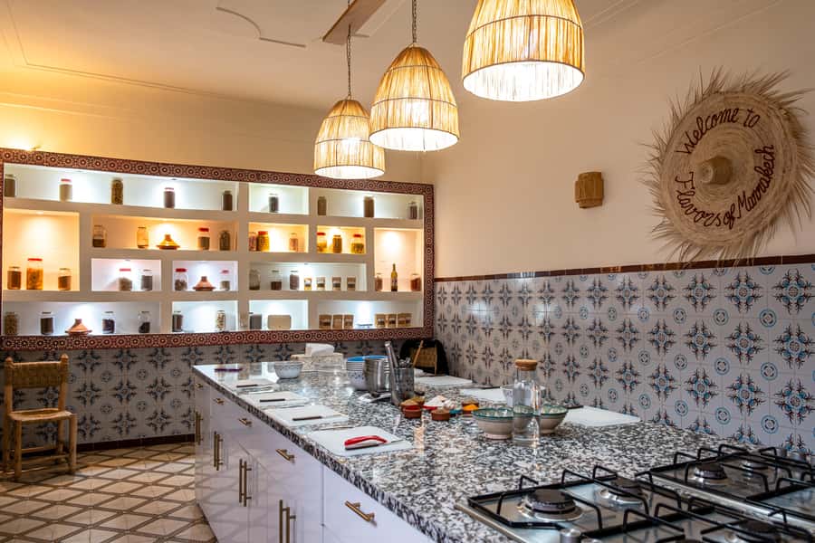 Marrakech: Moroccan Cooking Class with Market Visit and Meal - A kitchen built for participation